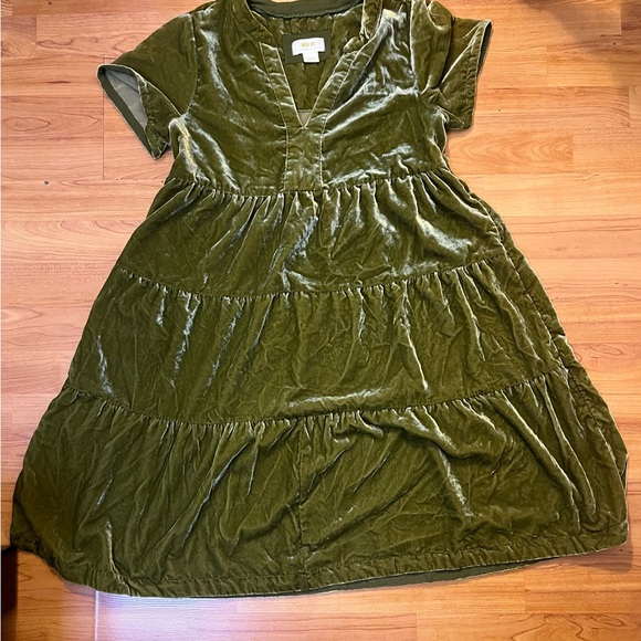 Anthropologie Olive Velvet Casual Dress - Picture 1 of 2